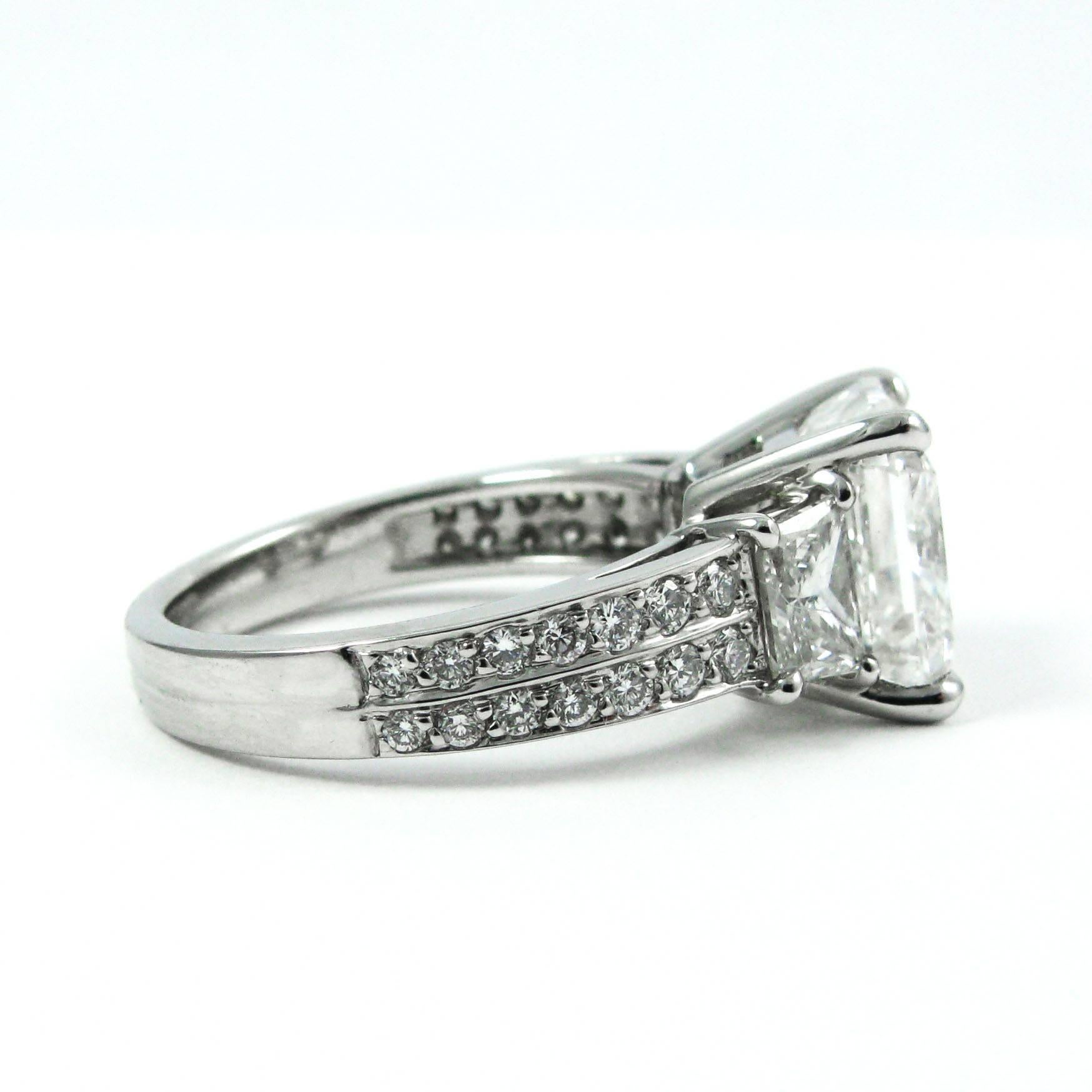 Women's or Men's 4.63 Carat GIA H VS2 Radiant Cut Diamond Pave Platinum Ring 