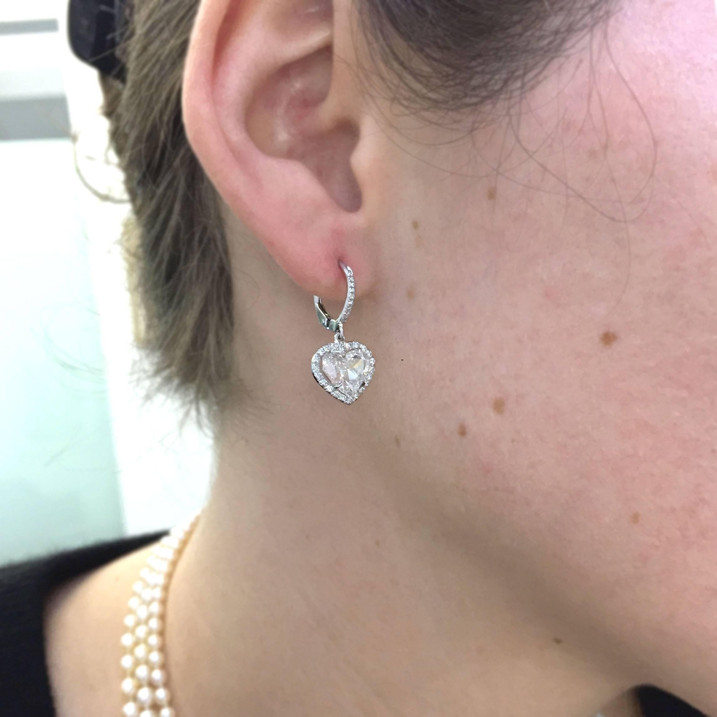 Women's 3.86 Carat GIA Total Heart Shaped Diamond gold Frame Earrings 