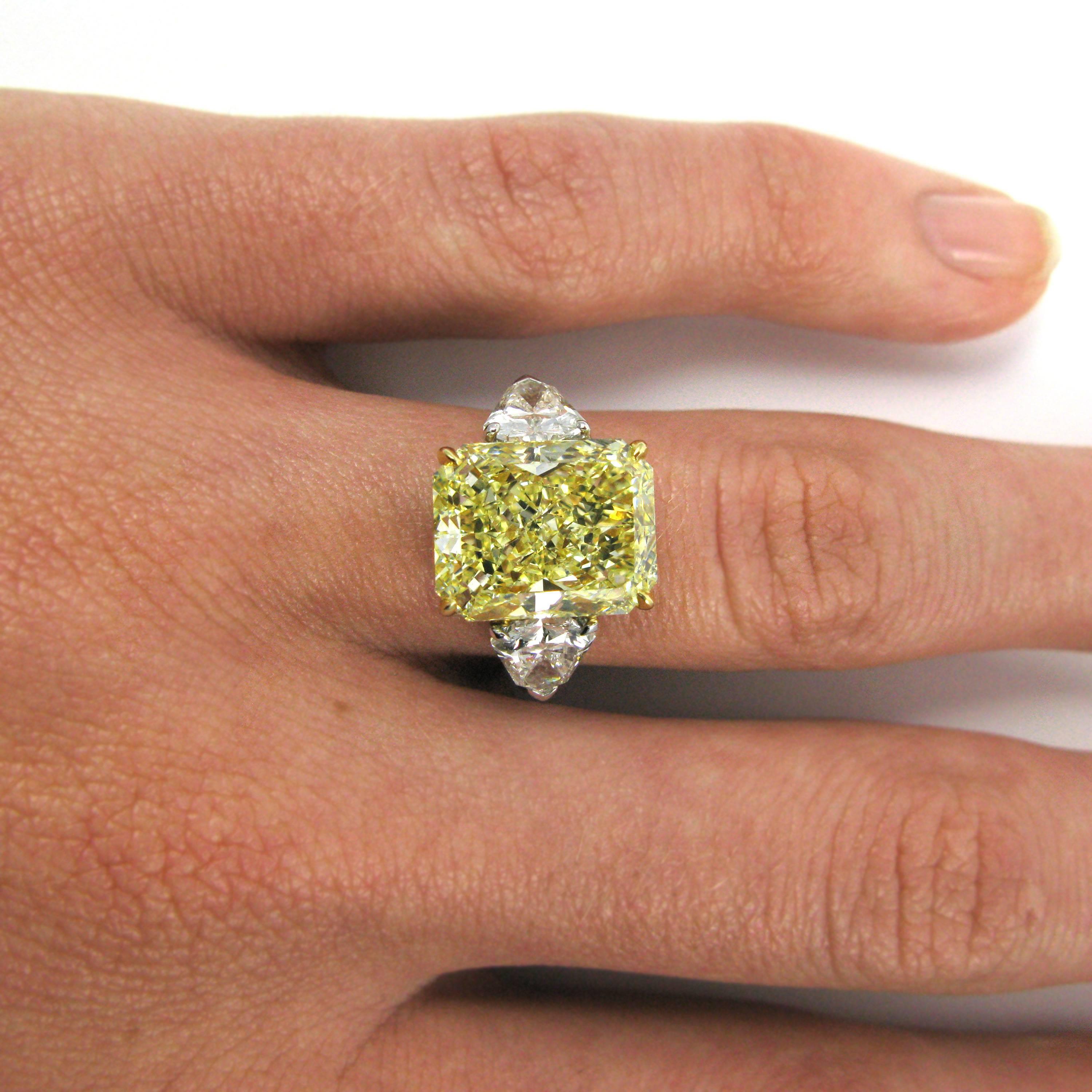 Women's 7.17 Carat Fancy Yellow Radiant Cut Diamond Ring GIA