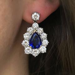 "Royal Blue" Sapphire and Diamond Drop Earrings