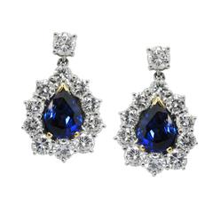 "Royal Blue" Sapphire and Diamond Drop Earrings 