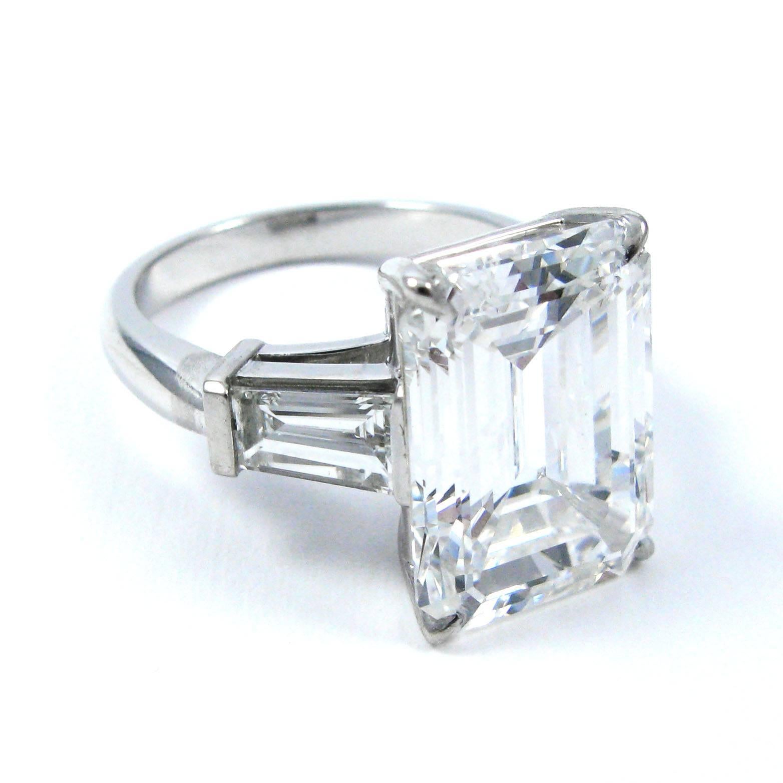 10.01 Carat Emerald Cut Diamond Platinum Classic Ring GIA 3