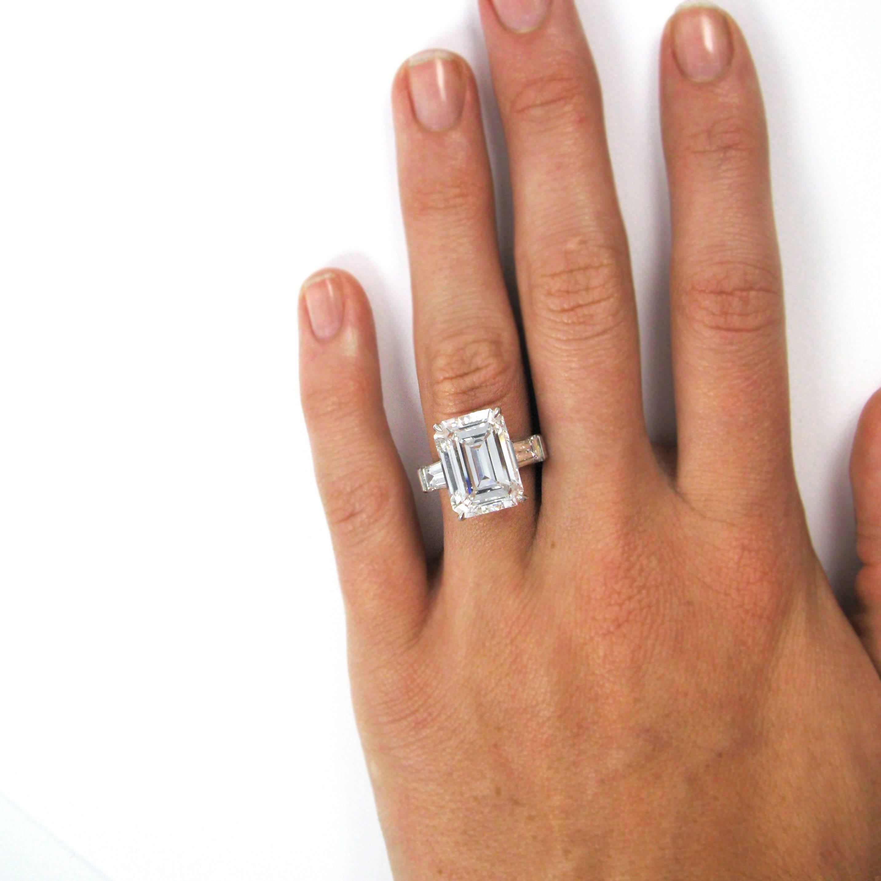 10.01 Carat Emerald Cut Diamond Platinum Classic Ring GIA 2