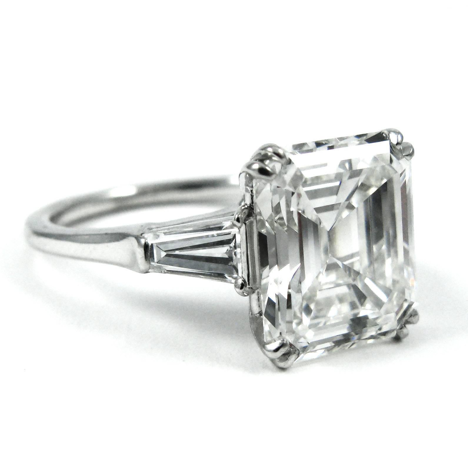 Harry Winston 4.01 Carat Emerald Cut Diamond Platinum Ring GIA at ...