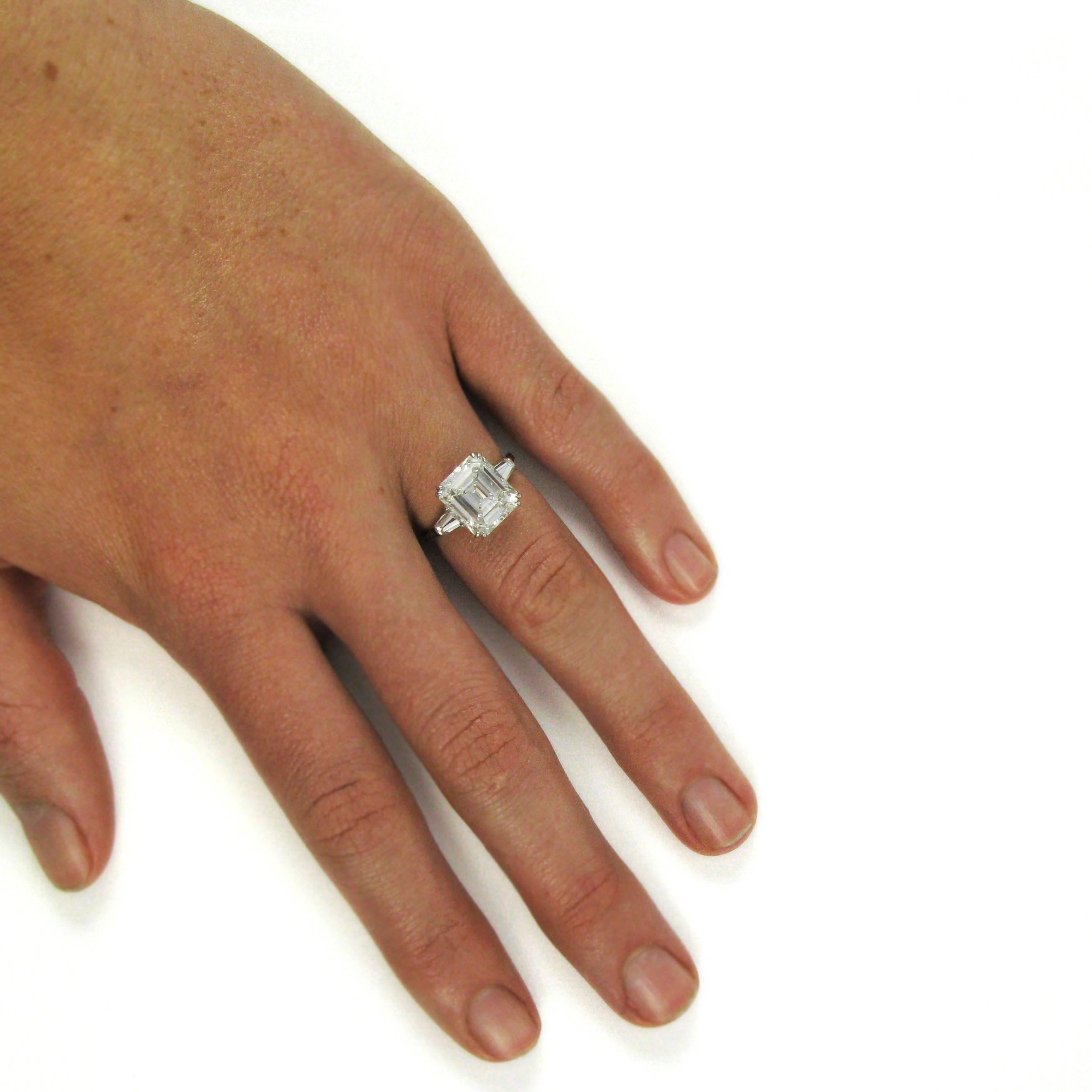 Women's Harry Winston 4.01 Carat Emerald Cut Diamond Platinum Ring GIA