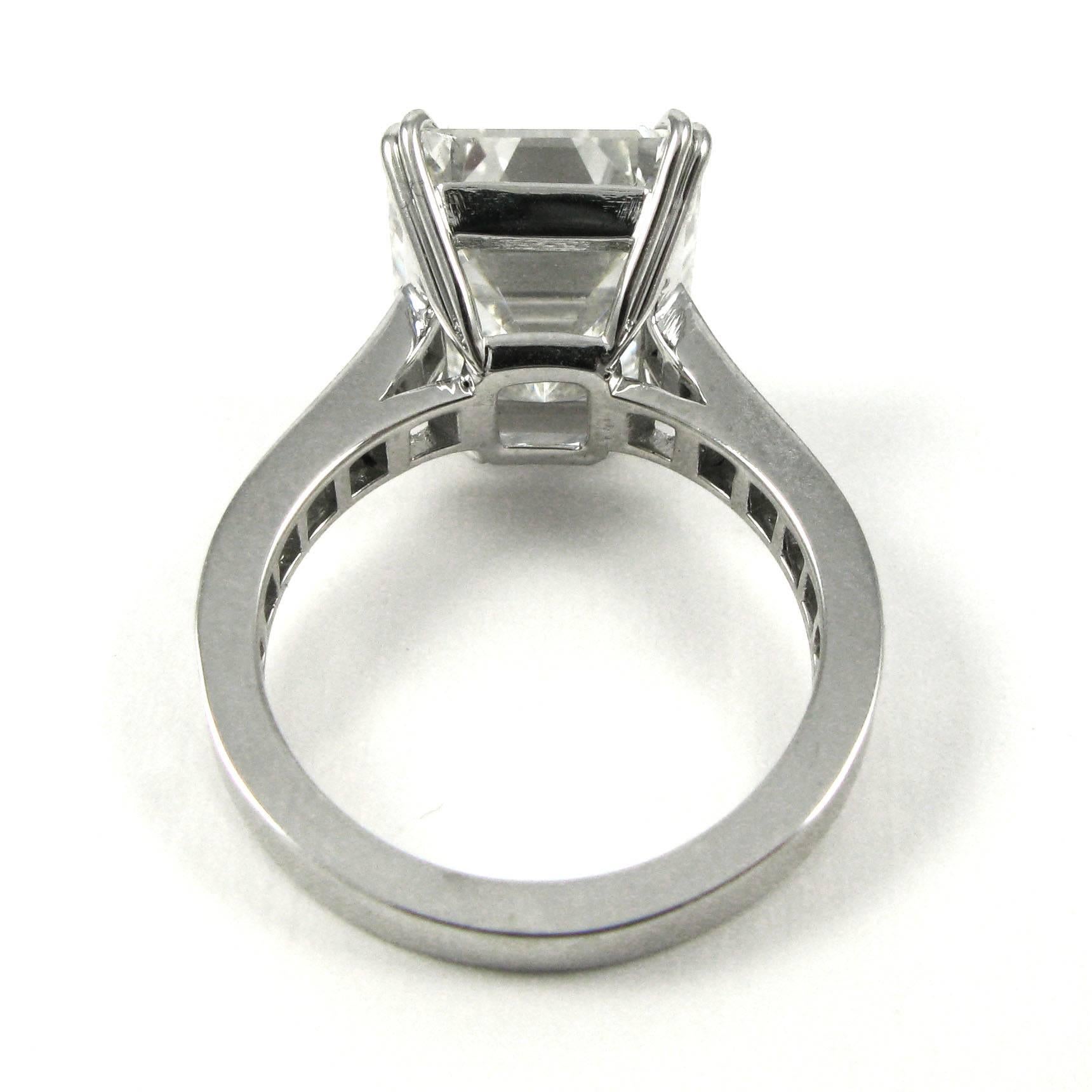 Exceptional 7.18 Carat Emerald Cut Diamond and Platinum Ring GIA 1