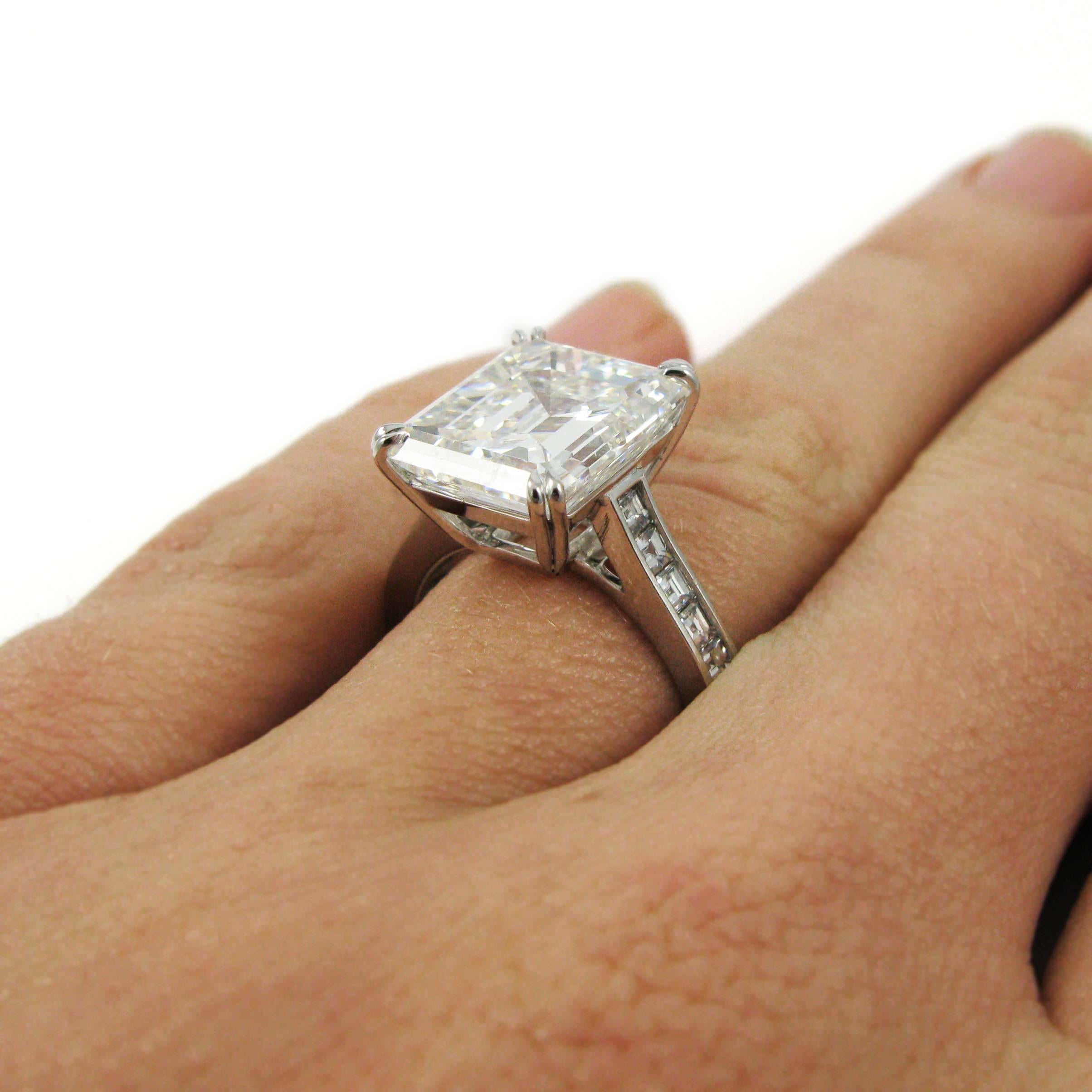 Exceptional 7.18 Carat Emerald Cut Diamond and Platinum Ring GIA 2