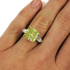 6.05 Carat Fancy Intense Yellow Radiant Diamond Ring Platinum Gold GIA