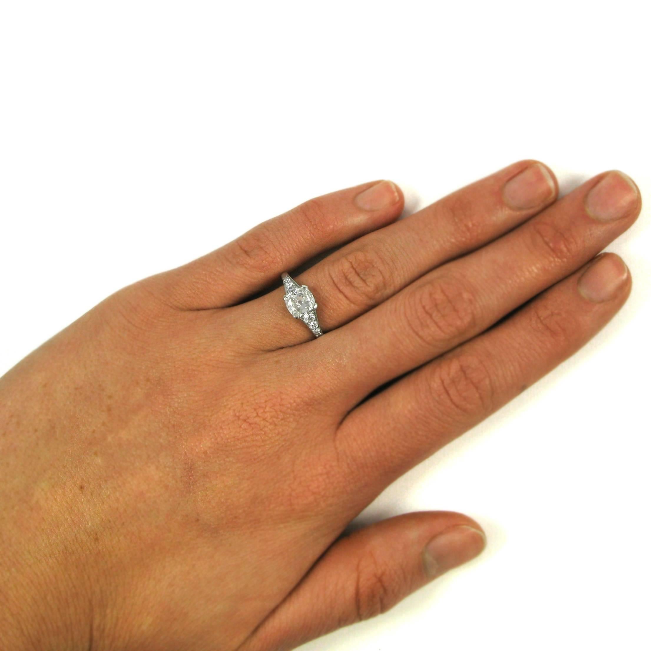 Women's J. Birnbach 1.07 carat Antique Cushion Diamond White Gold Engagement Ring For Sale