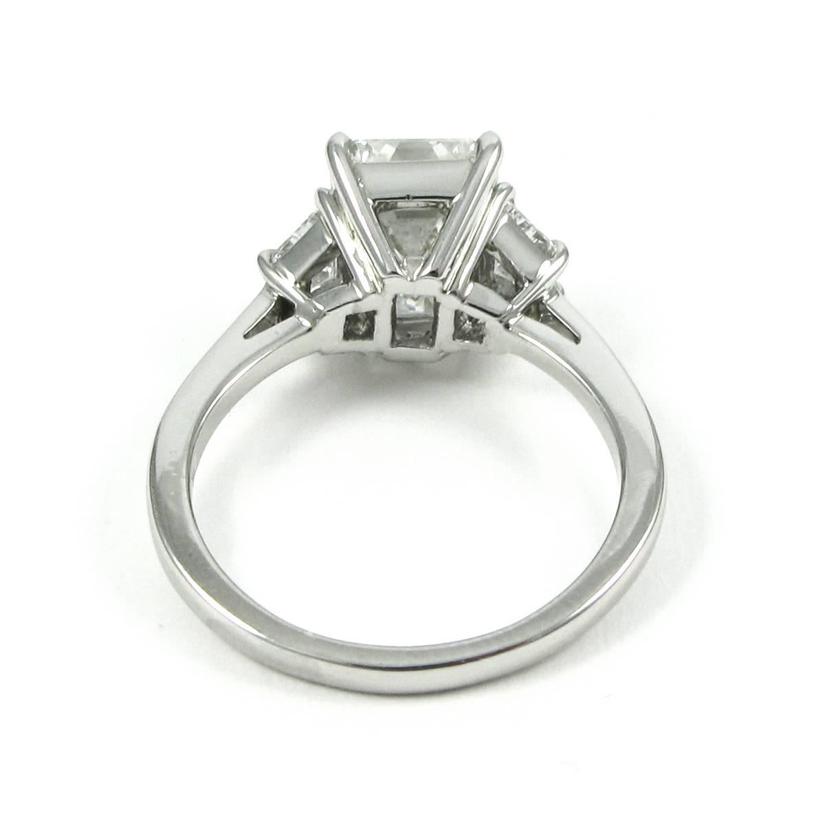 3.21 Carat GIA Emerald Cut Diamond Platinum Three-Stone Ring 1