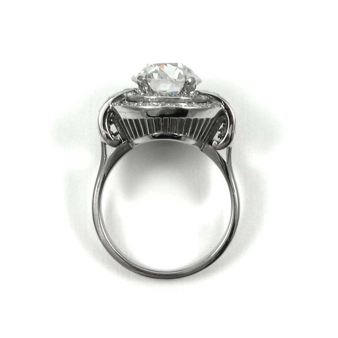 Art Deco 3.19 Carat Old European Cut Diamond Platinum Ring GIA Certified 2