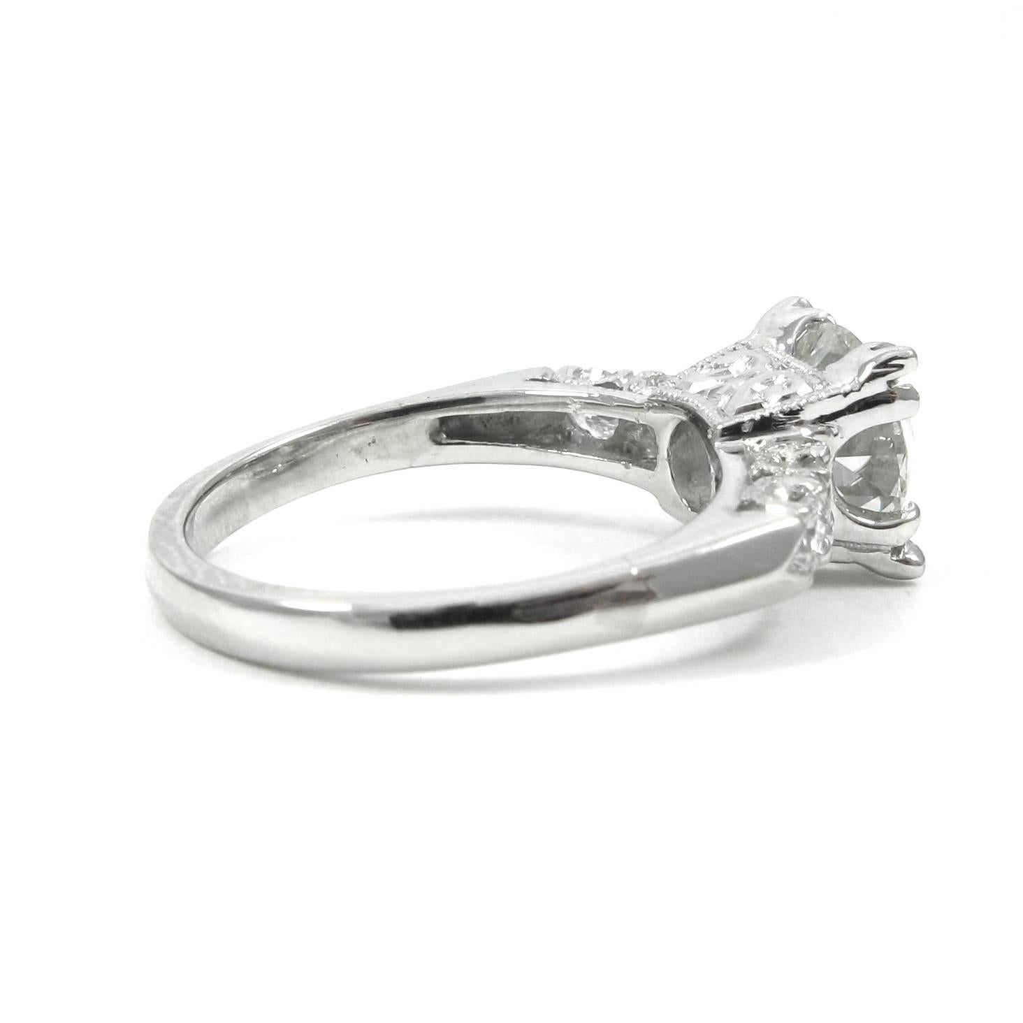 Retro 1.41 Carat Old European-Cut Diamond White Gold Engagement Ring