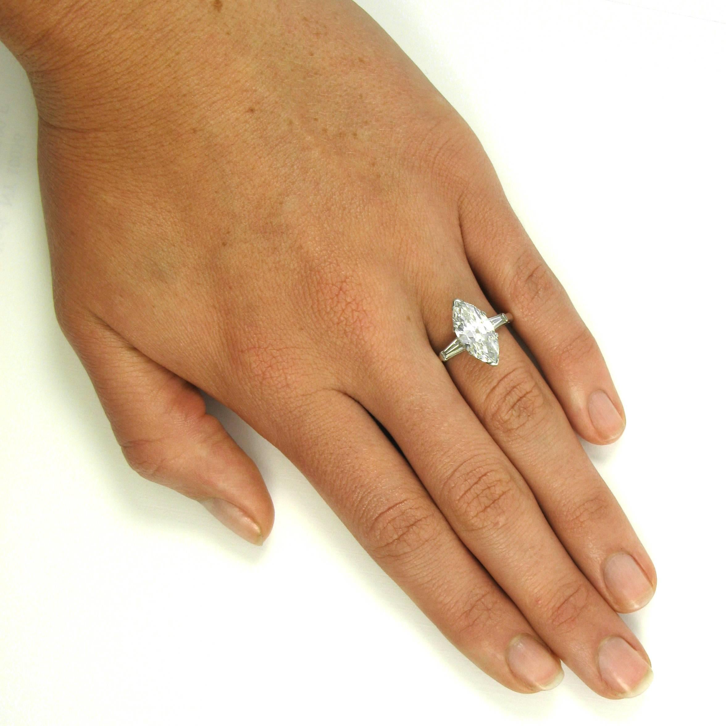 Classic GIA Certified 2.93 Carat Marquise Cut Diamond Platinum Engagement Ring 3