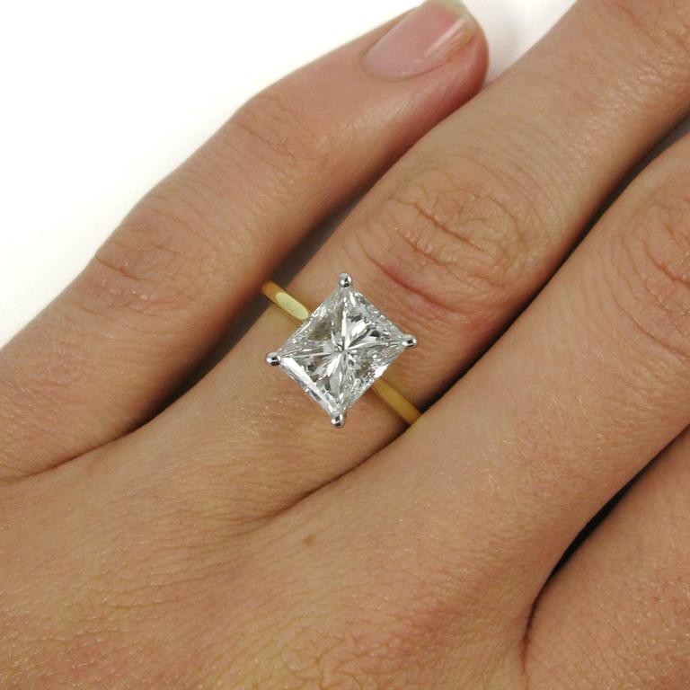 GIA Report 3.03 Carat Radiant Cut Diamond Yellow Gold Solitaire Ring at