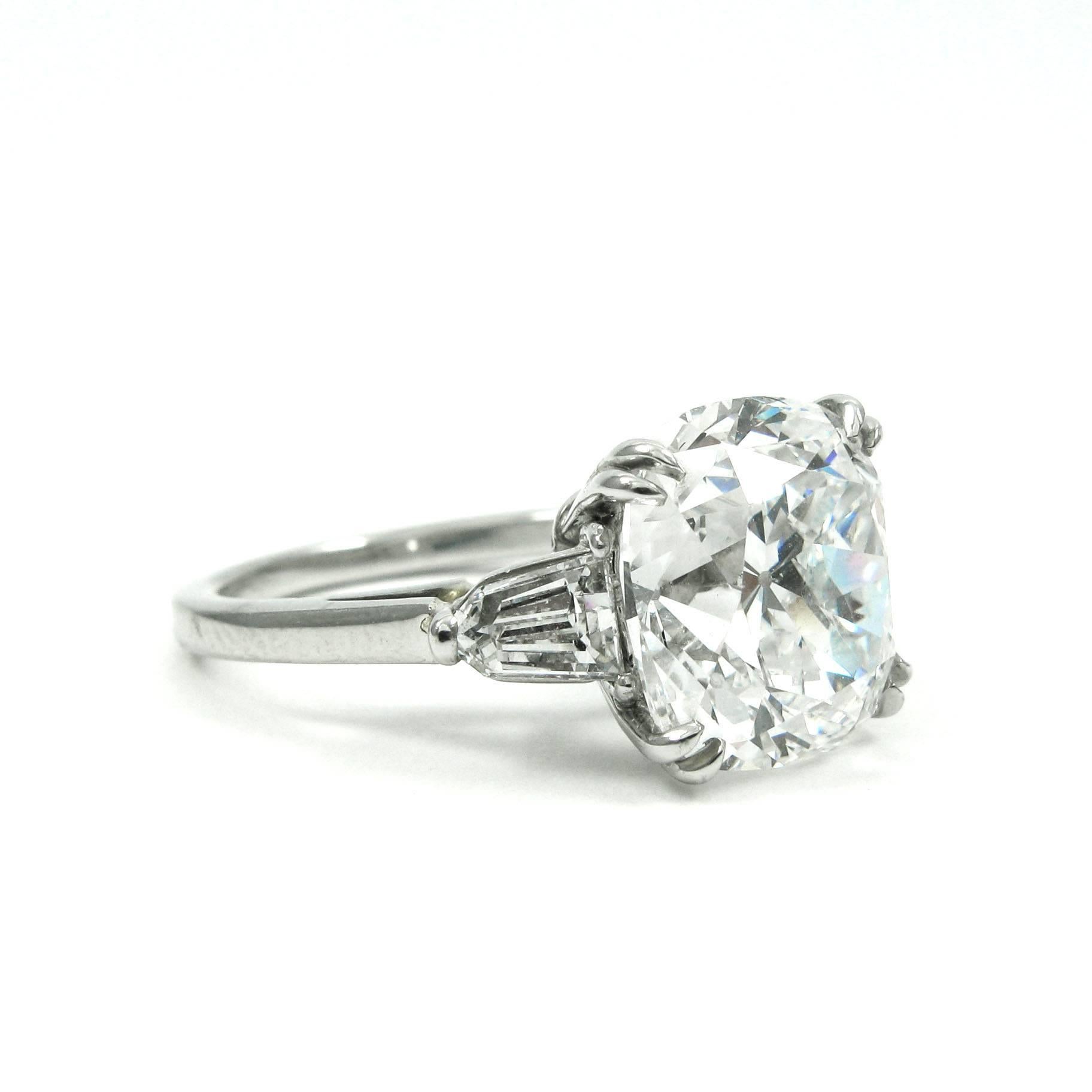 GIA Certified 5.24 Carat Cushion Cut Diamond Platinum Engagement Ring In Excellent Condition In New York, NY