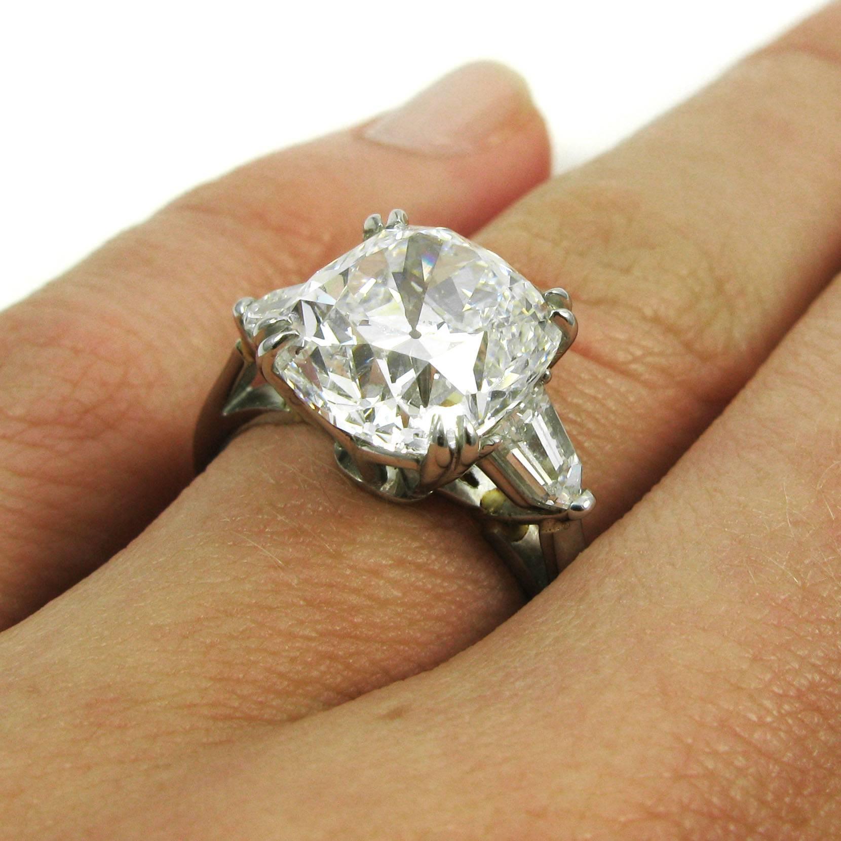 GIA Certified 5.24 Carat Cushion Cut Diamond Platinum Engagement Ring 3