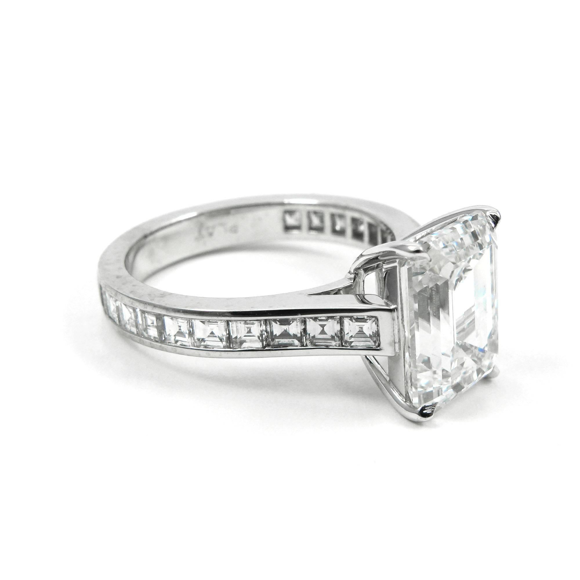 Emerald Cut GIA Certified 4.01 Carat Emerald  Diamond Platinum Engagement Ring by J Birnbach