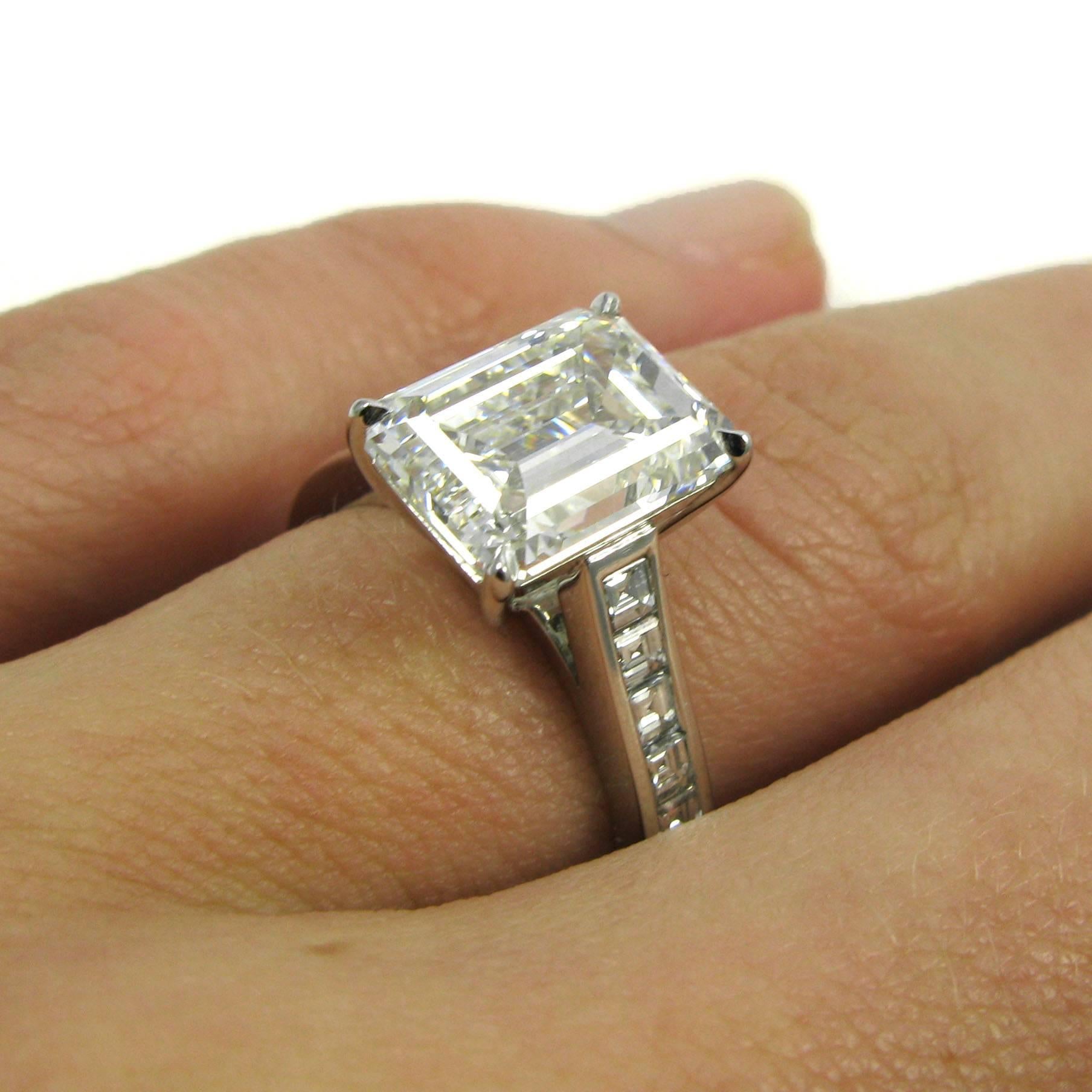 GIA Certified 4.01 Carat Emerald  Diamond Platinum Engagement Ring by J Birnbach 1