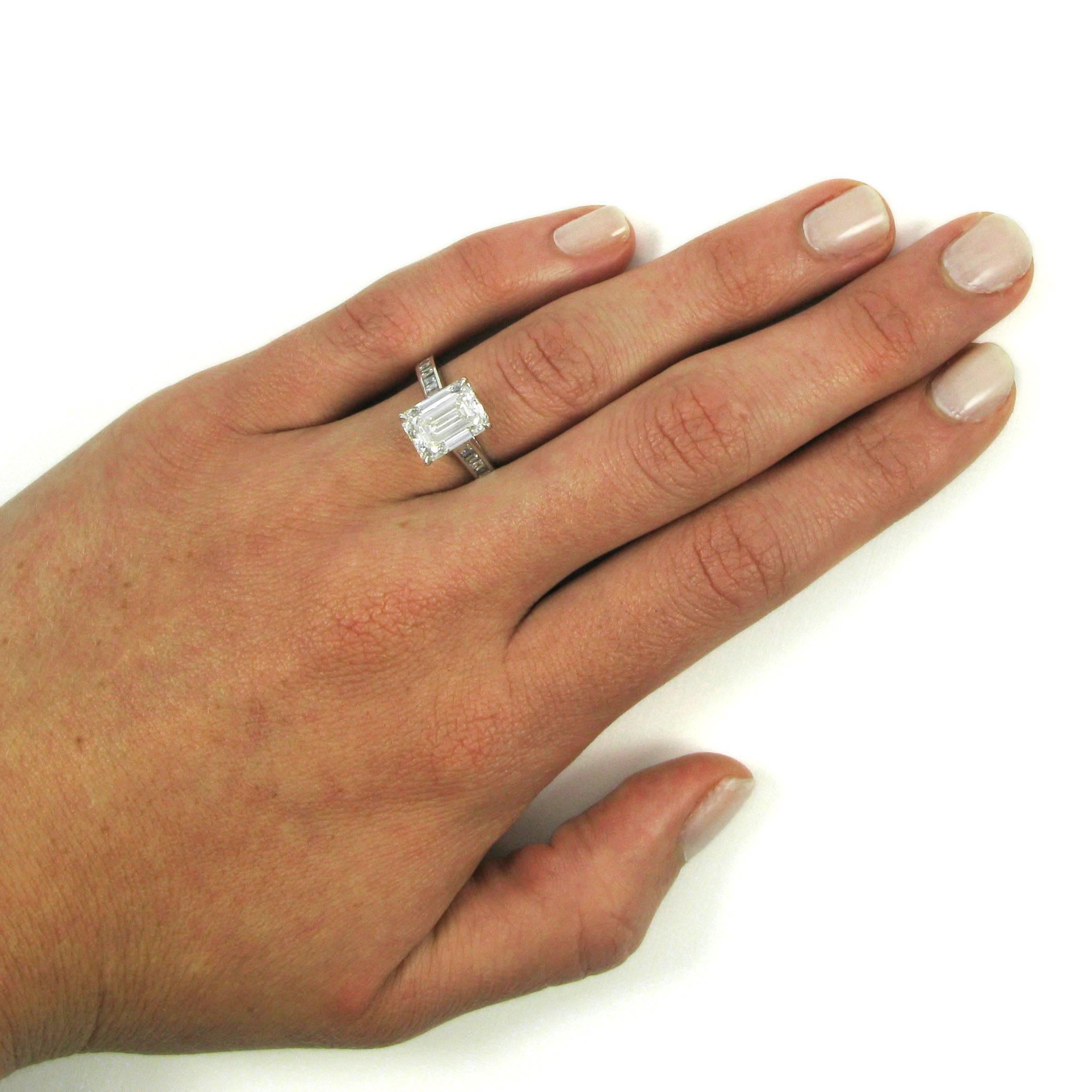 GIA Certified 4.01 Carat Emerald  Diamond Platinum Engagement Ring by J Birnbach 2