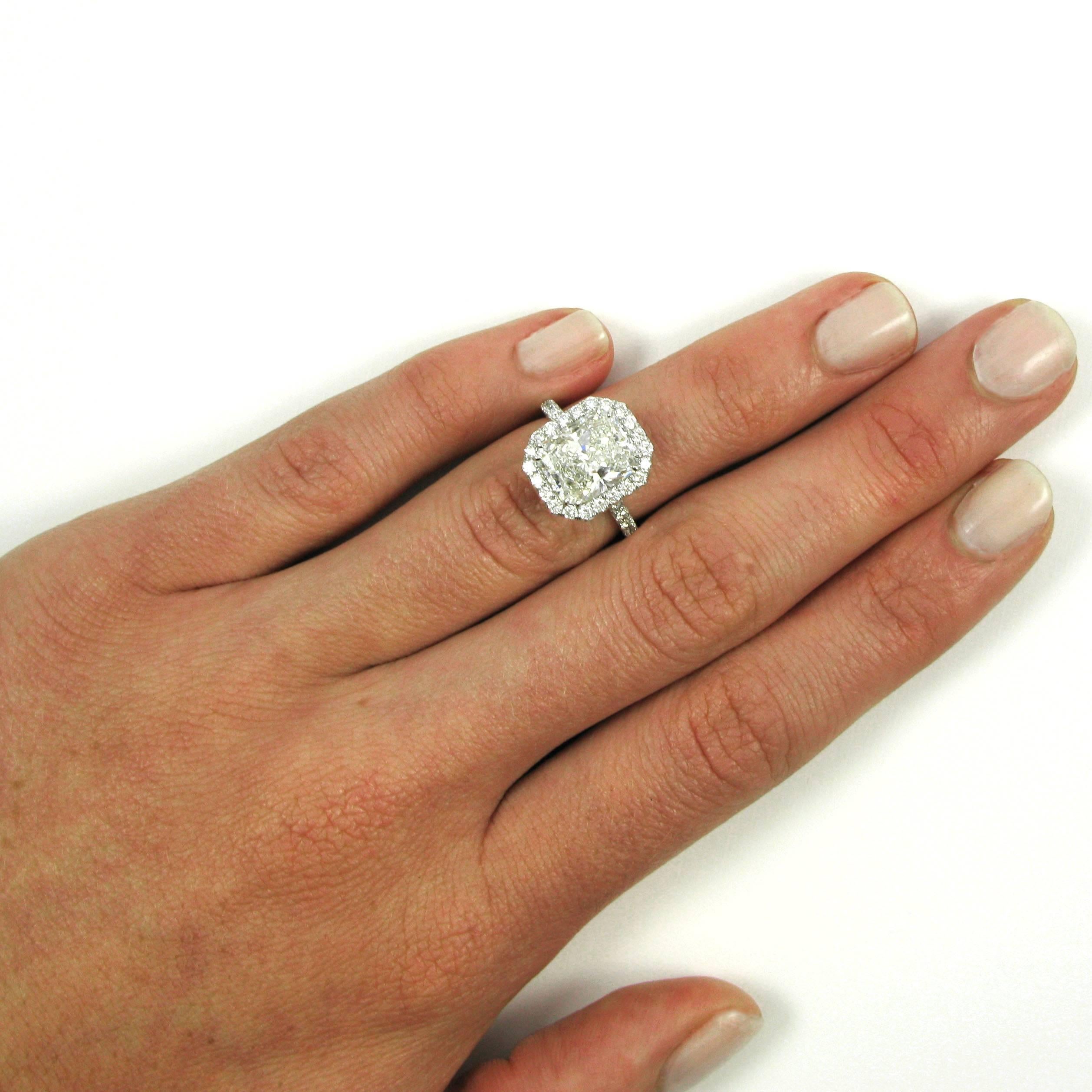 GIA Certified 4.04 Carat Radiant Cut Diamond Pave Halo Engagement Ring  In Excellent Condition In New York, NY