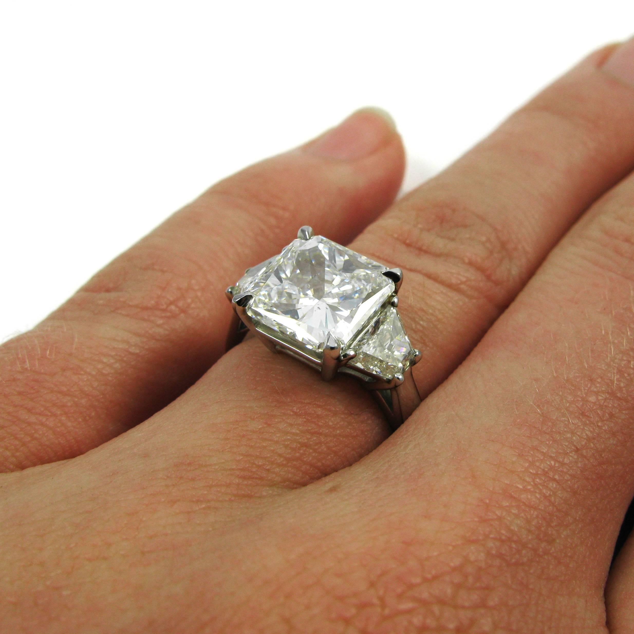 GIA Report 4.10 Carat Total Radiant Cut Diamond Platinum Ring 2