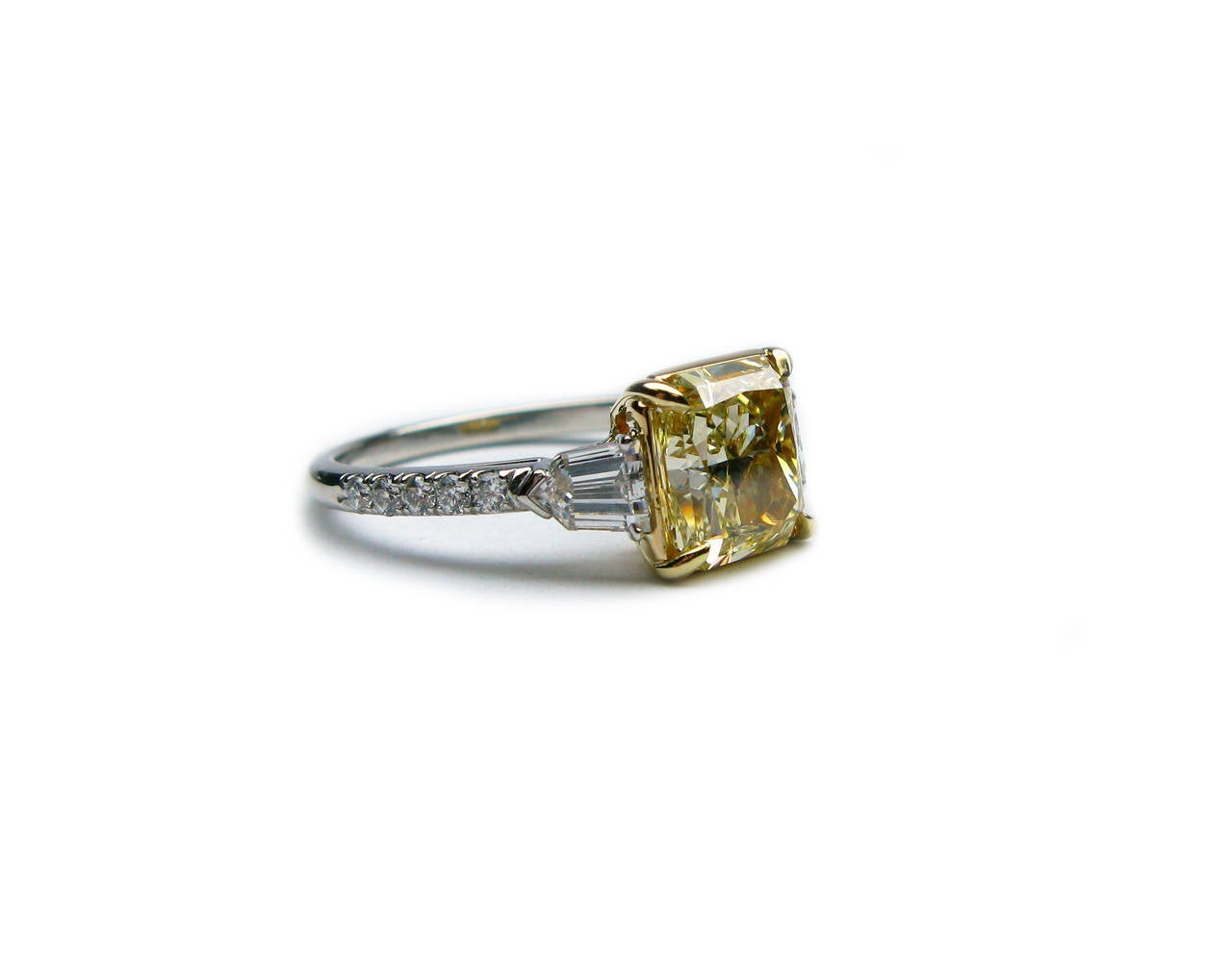 2.07 Carat GIA Cert Fancy Yellow Radiant Diamond Platinum Ring