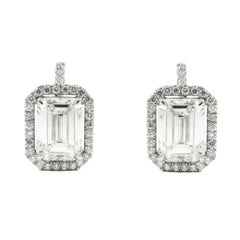7.75 Carat Emerald Cut Diamond Pave Frame Drop Earrings EGL Certified
