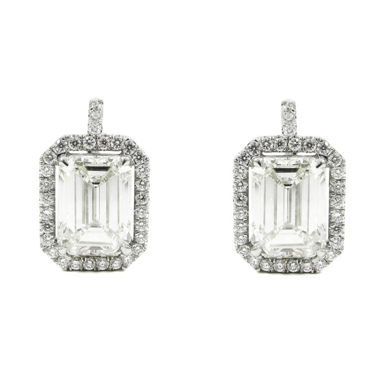 7.75 Carat Emerald Cut Diamond Pave Frame Drop Earrings For Sale at 1stdibs