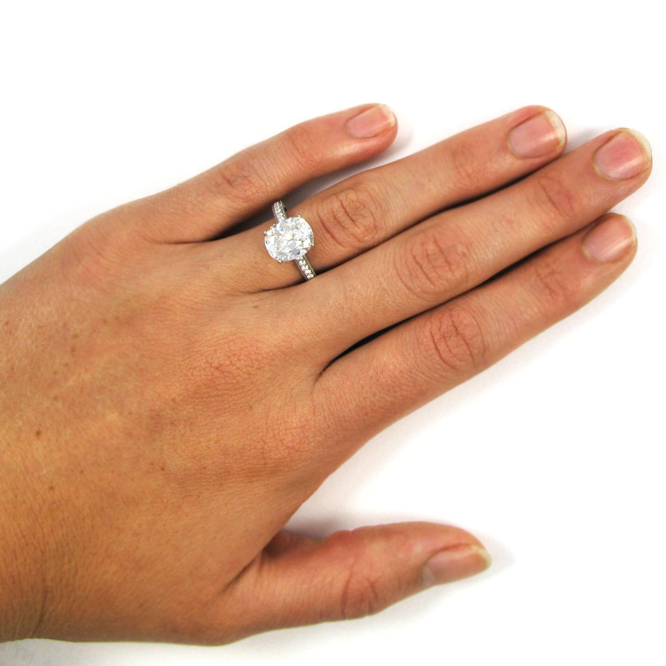 GIA Certified 3.15 Cushion Cut Diamond Platinum Pave Engagement Ring 1