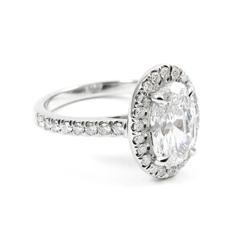 GIA Certified 1 75 Carat D VS2 Oval Diamond Pave Halo Engagement Ring 