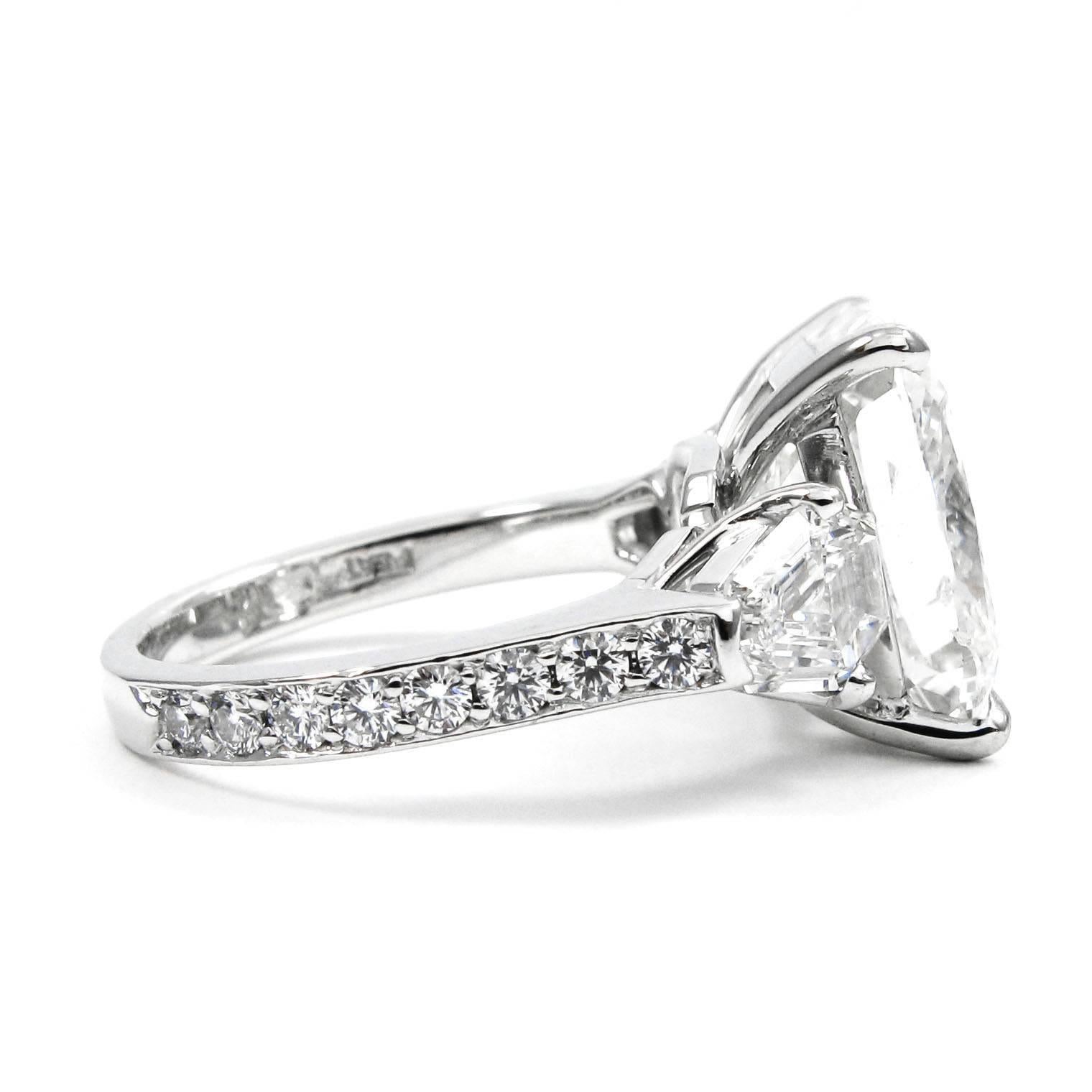 Women's or Men's GIA Certified 8.44 Carat Cushion Diamond Platinum Three-Stone Ring by J Birnbach