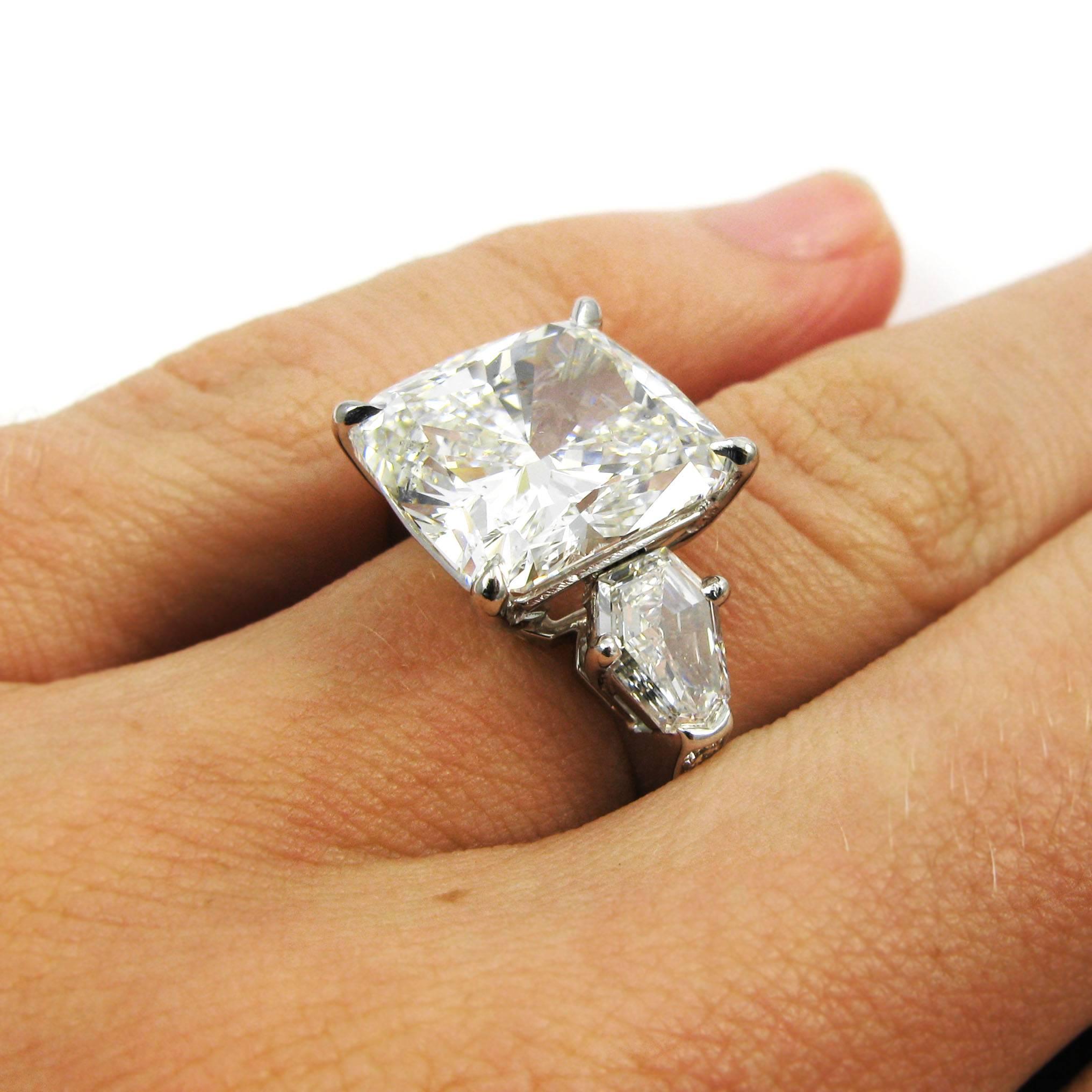 GIA Certified 8.44 Carat Cushion Diamond Platinum Three-Stone Ring by J Birnbach 3