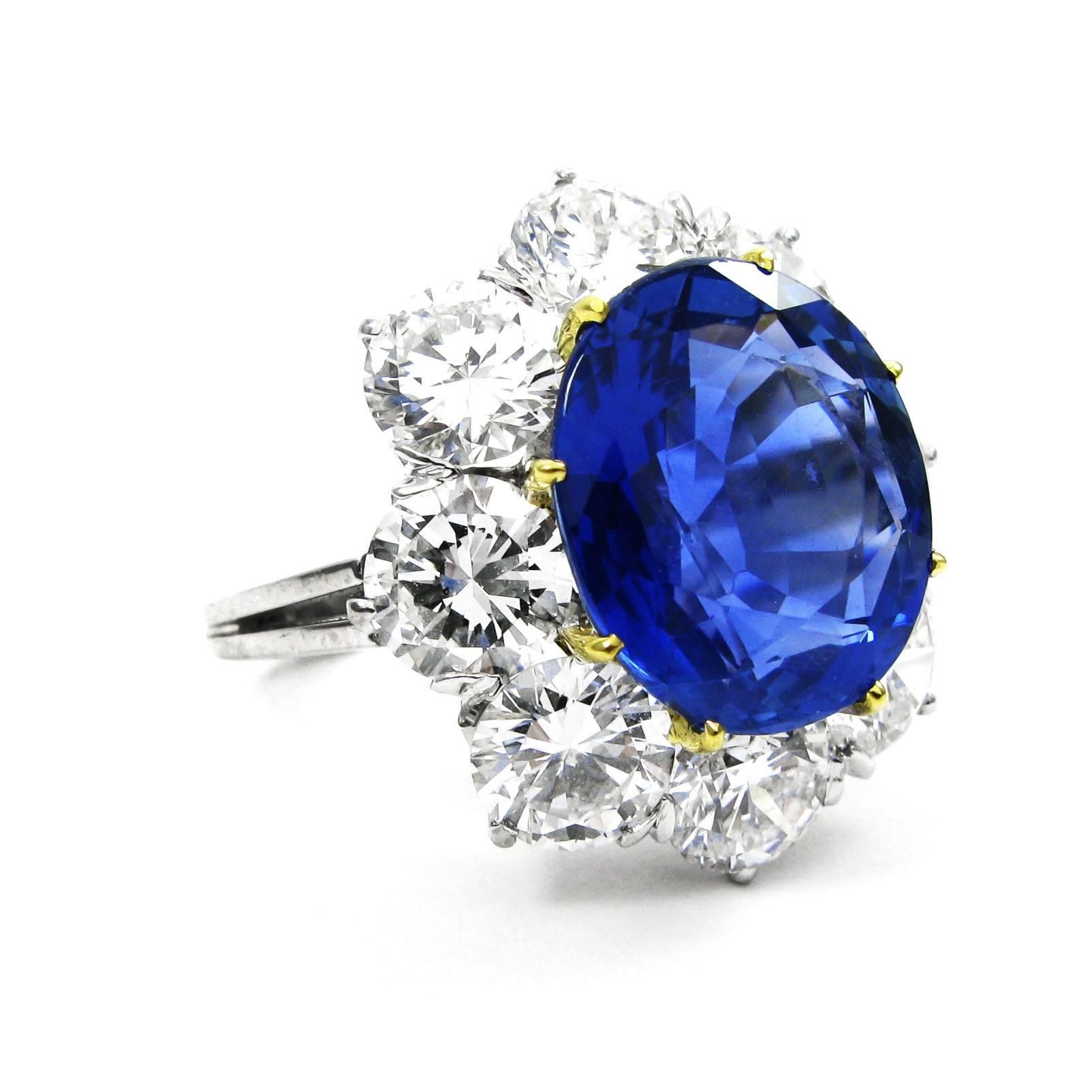 GIA Certified 7.28 Carat Unheated Burmese Sapphire Diamond Ring In Excellent Condition In New York, NY