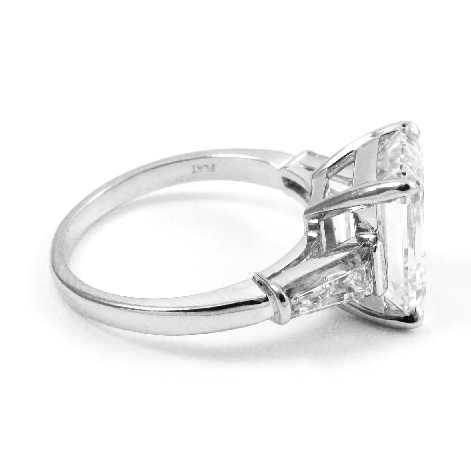 Women's or Men's GIA Certified 4.86 Carat Emerald Cut Classic Diamond Platinum Engagement Ring