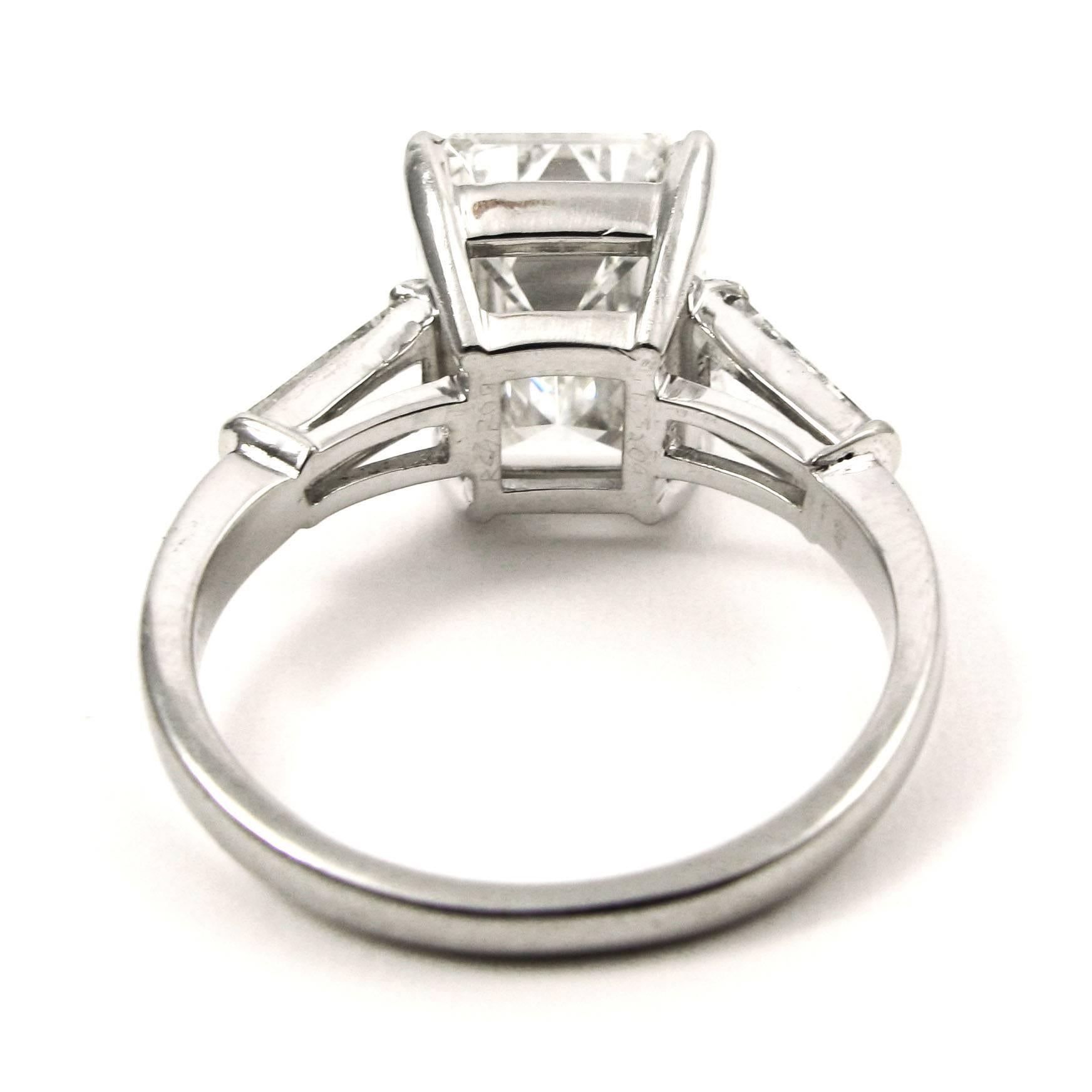 GIA Certified 4.86 Carat Emerald Cut Classic Diamond Platinum Engagement Ring 2