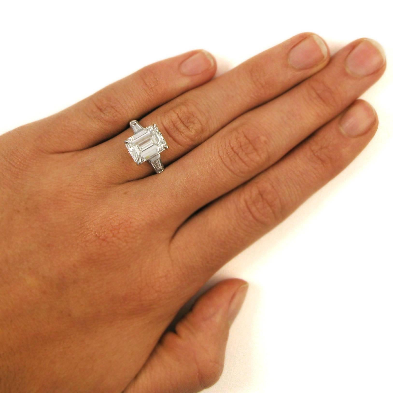 GIA Certified 4.86 Carat Emerald Cut Classic Diamond Platinum Engagement Ring 3