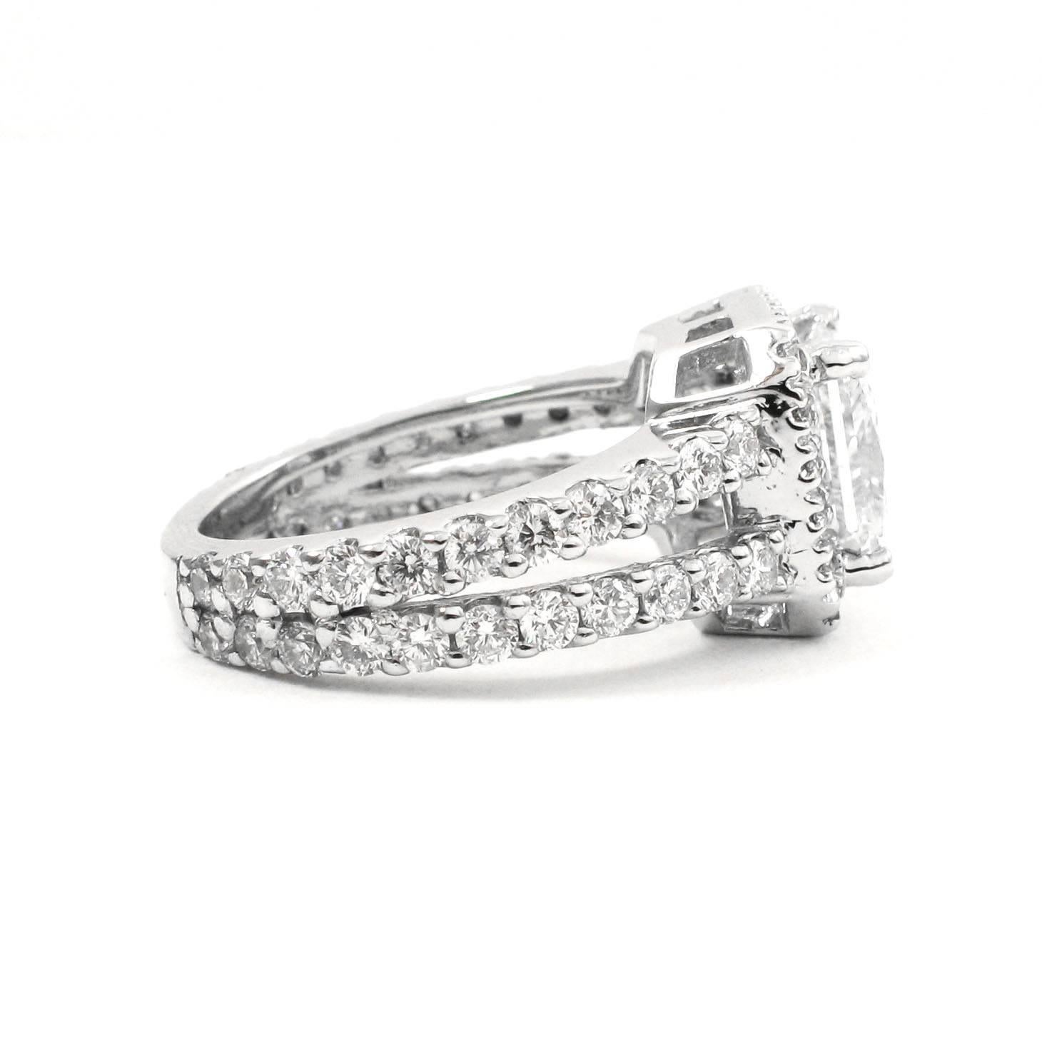 Women's or Men's GIA Certified 2.04 Carat Princess Cut Diamond Pave Split Shank Ring