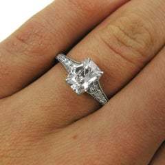 GIA Report  D color  1.09 Cushion Cut Diamond Platinum Engagement Ring