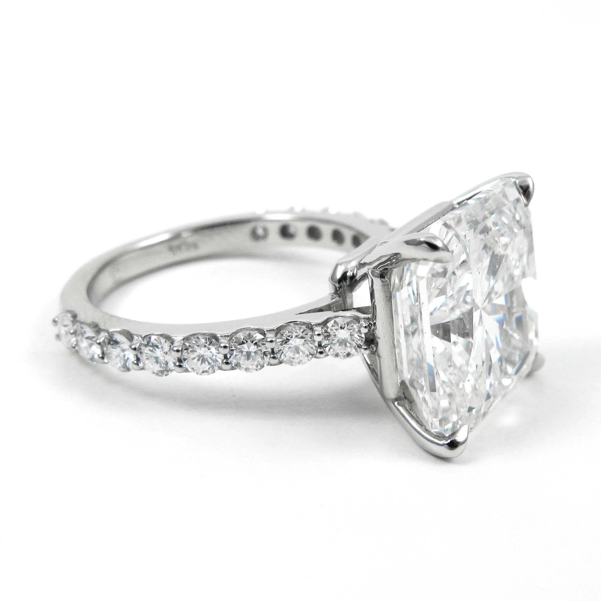 GIA Certified F 10.05 Carat J. Birnbach Radiant Cut Diamond Platinum Pave Ring In Excellent Condition In New York, NY