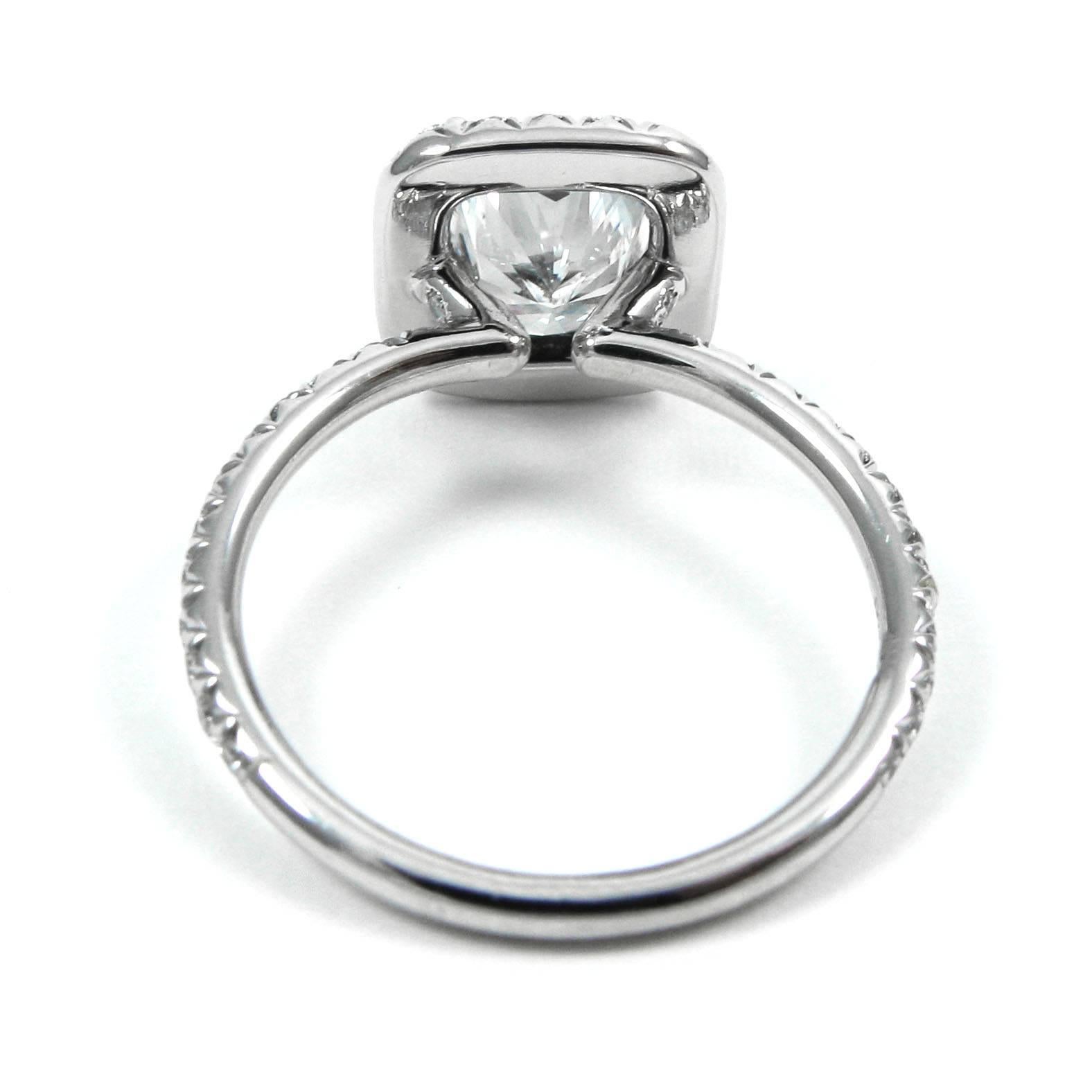 GIA Certified 1.80 Carat Radiant Cut Pave Halo Frame Platinum Ring In Excellent Condition In New York, NY