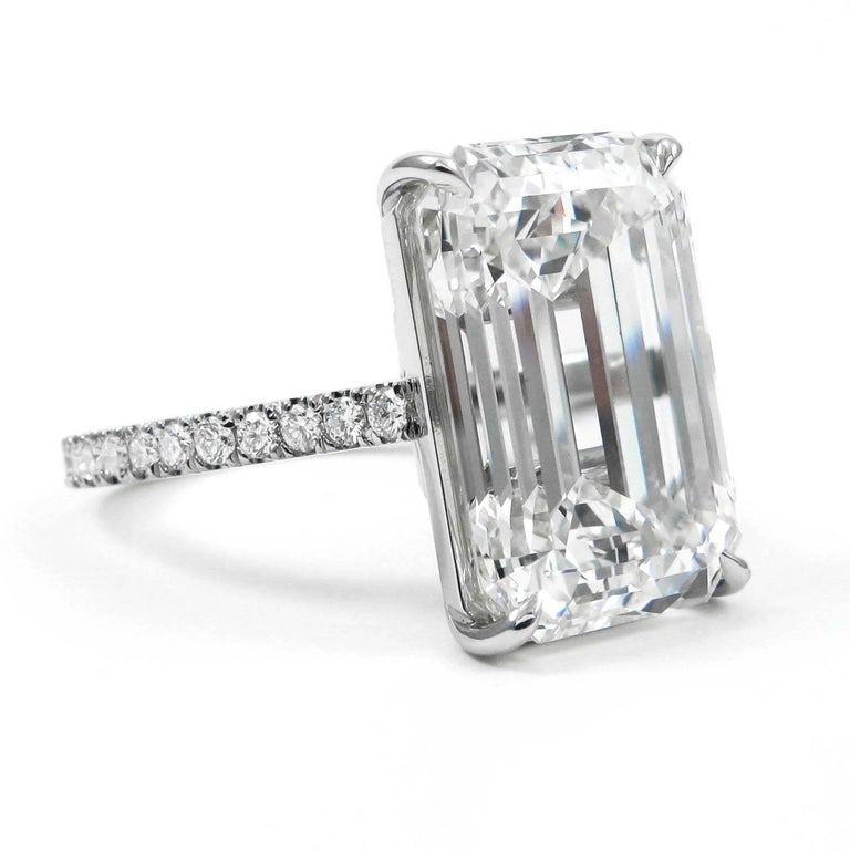 Important 9.10 Carat Emerald Cut I VS2 Diamond Pave Platinum Ring GIA ...