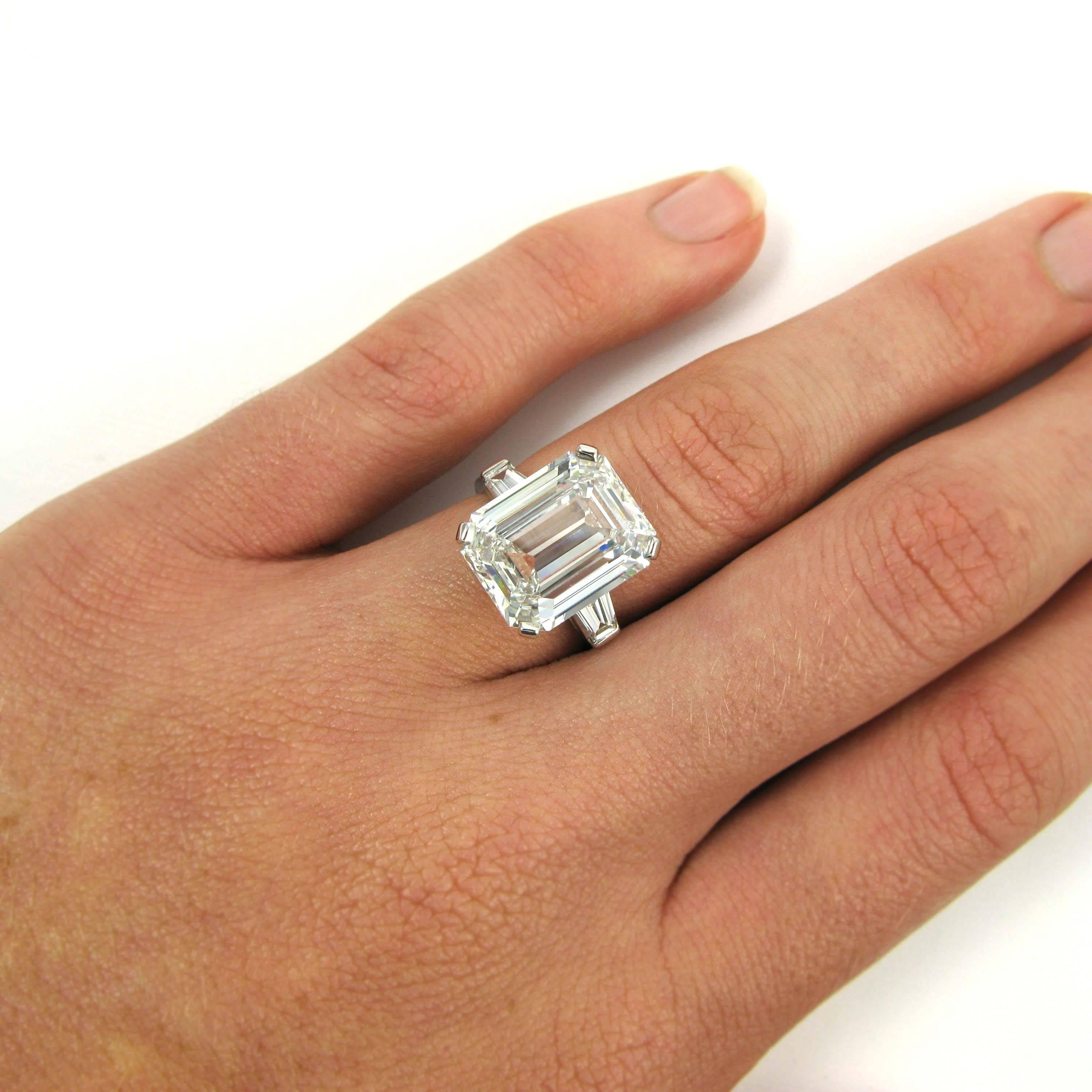 GIA Certified 7.57 Carat Emerald Cut G VS1 Diamond Platinum Ring In Excellent Condition In New York, NY