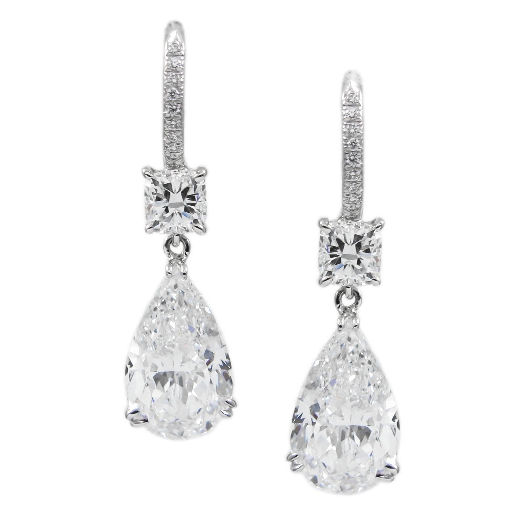 6.98 Carat Total GIA Certified D Color Pear Diamond Drop Earrings by J. Birnbach