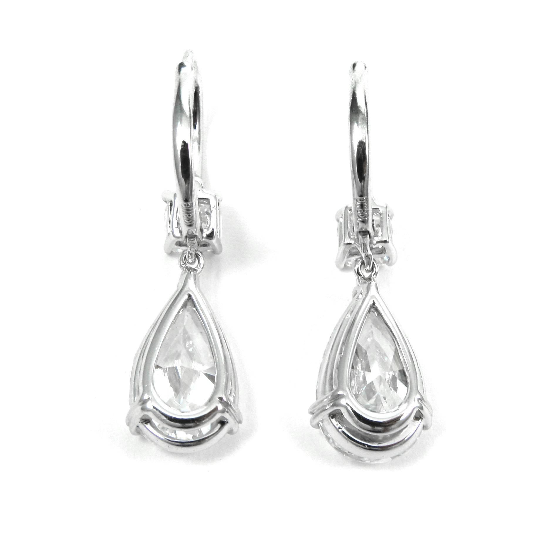 6.98 Carat Total GIA Certified D Color Pear Diamond Drop Earrings by J. Birnbach In Excellent Condition In New York, NY