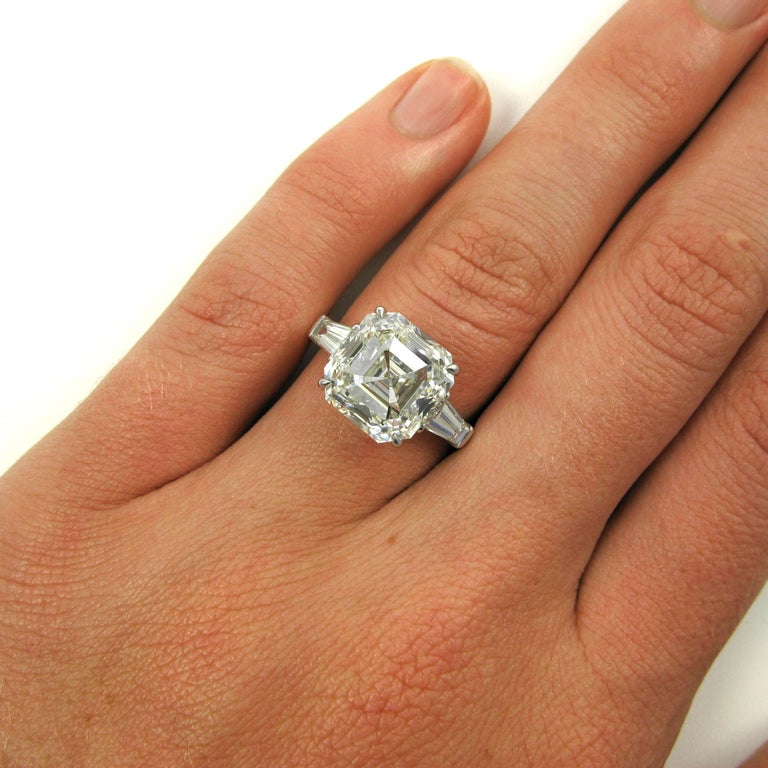 GIA Certified 7.00 Carat Asscher Cut Diamond Platinum Classic Ring For Sale at 1stdibs
