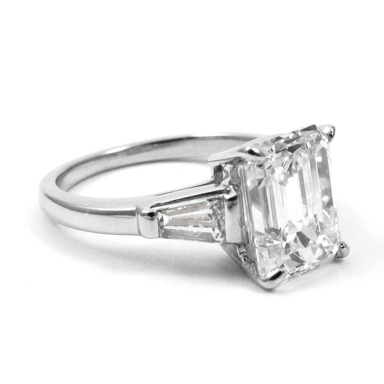 GIA Certified 3.02 Emerald Cut Diamond Platinum Classic Engagement Ring ...