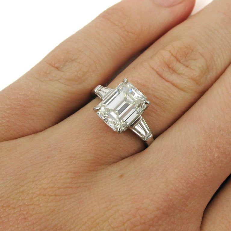 GIA Certified 3.02 Emerald Cut Diamond Platinum Classic Engagement Ring ...