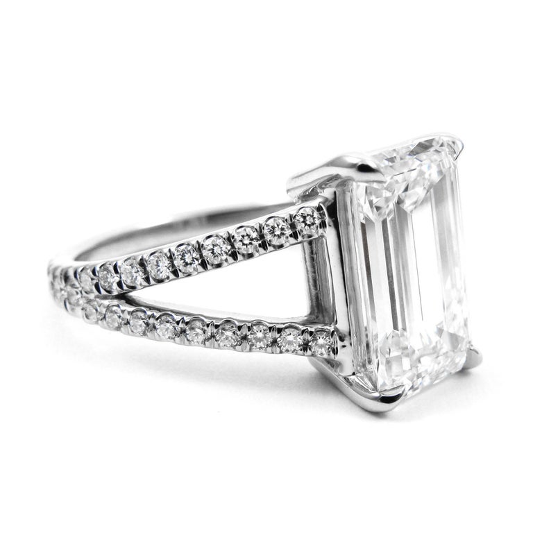 GIA Certified 3.37 Carat E VVS2 Emerald Cut Pave Split Shank Platinum