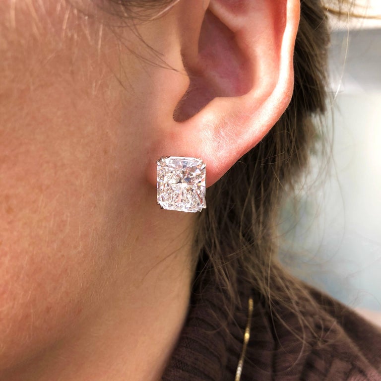 GIA Certified 14.09 Carat Total Radiant Cut Diamond Stud Platinum Earrings