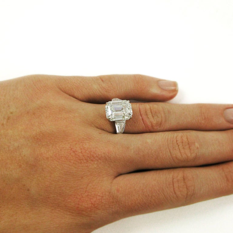Harry Winston 6.36 Carat E VS1 Emerald Cut Diamond Platinum Ring GIA at